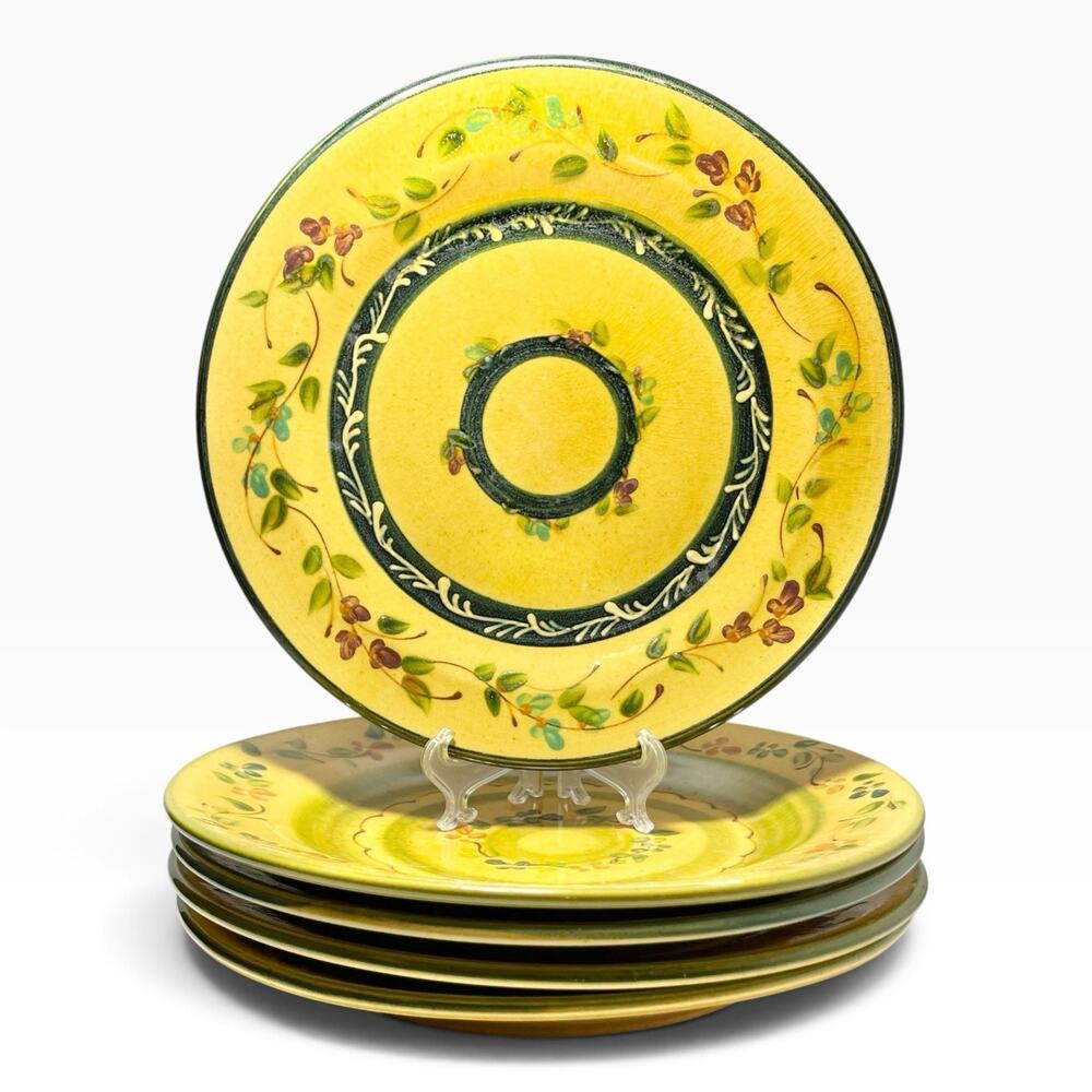 Terre e Provence Set of 5 Ceramic Yellow & Green Dinner Plates 11 1/2” France